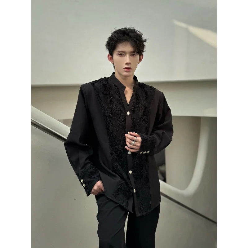 

3D Rose Flower Printed irt Men's Women's Cleanfit Faionable Casual irt Premium Feel Loose Fit Long Sve V-Ne