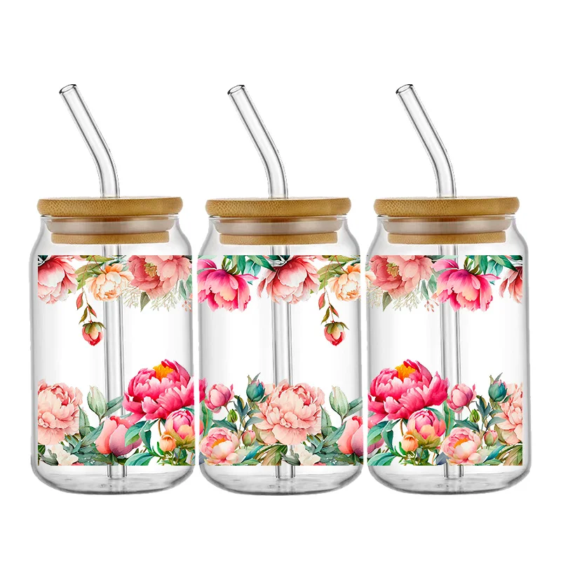 Spring Flower Butterfly Transfer Stickers Waterproof UV DTF Cup Mug Wraps Sticker DIY 3D Wrap Decal For 16oz Libbey Glass