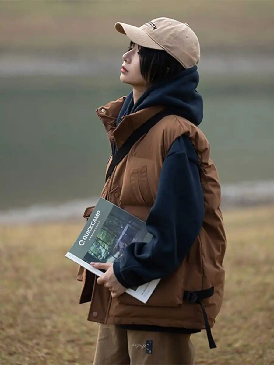 

Осенне-зимний утепленный ретро-жилет в стиле рабочей одежды, хлопковый, унисекс, с воротником-стойкой, теплый, верхняя одежда, хлопковый жилет