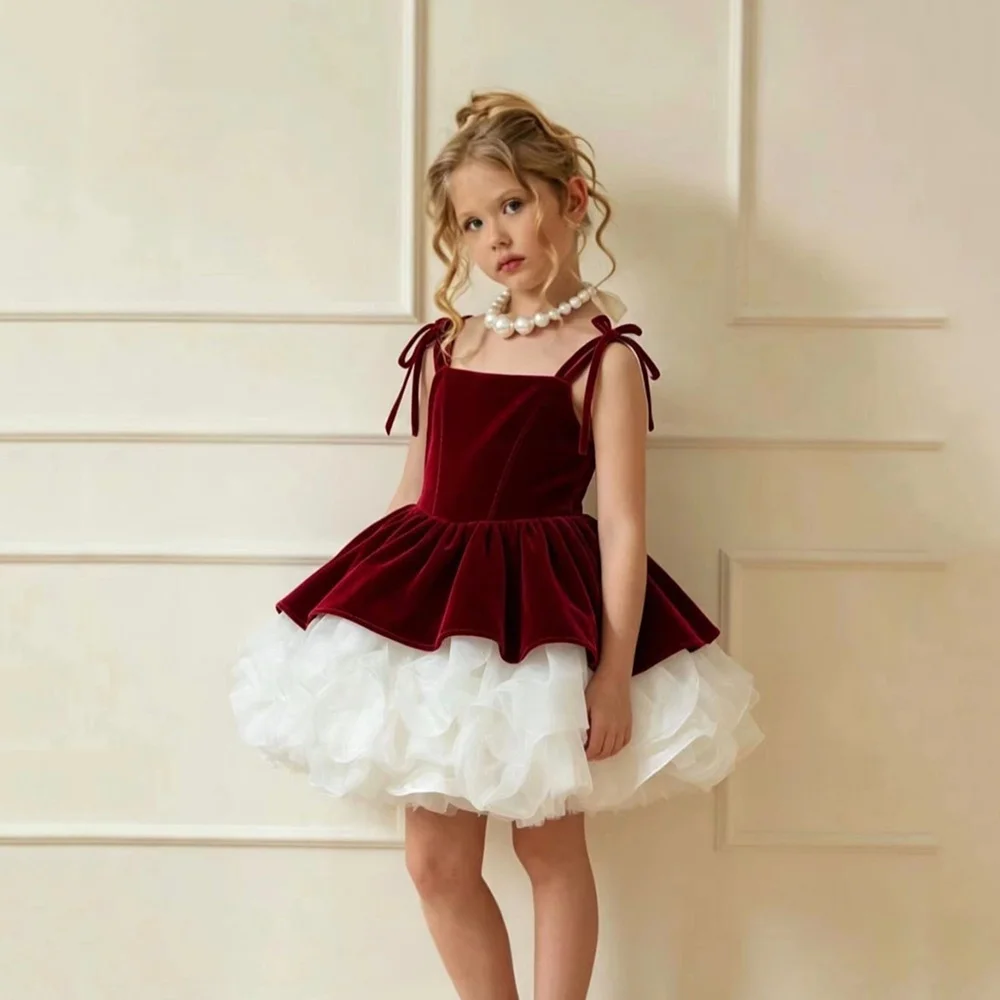Velvet Baby Girl Princess Flower Dress Infant Toddler Teens Child Tutu Vestido Party Pegeant Birthday Baby Clothes 1-14Y Custom
