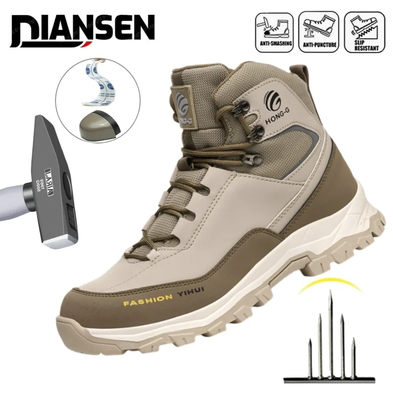 

Waterproof Composite Toe Work Boots Mens Puncture-Proof Non-Slip Breathable Comfort Fit for Warehouse Use Anti-smash Work Boots