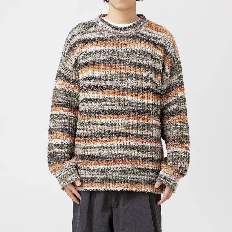 

Winter Men's Classic Color-Block Striped Knitted Sweater Hip Hop Fashion Loose Pullovers Streetwear Y2K Vintage jersey hombre