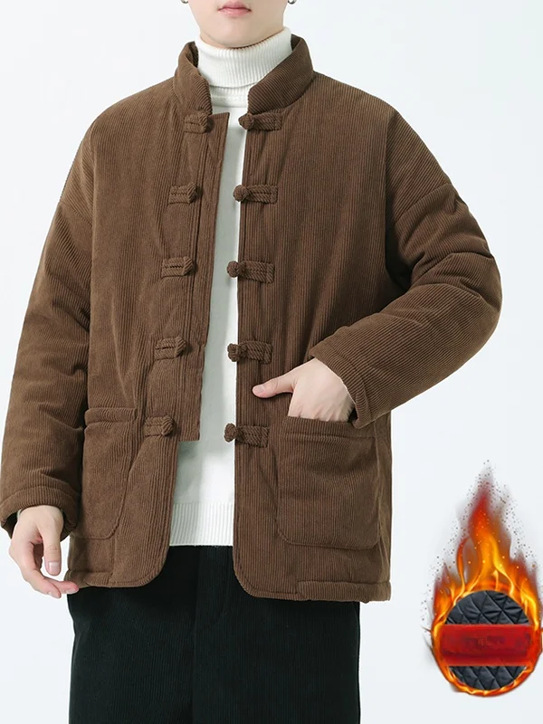

Thiened Cotton Padded Jaet Men's Warm Winter Outerwear New Chinese Sle Tang Costume Faionable Urban Loose Fit Long Sl...