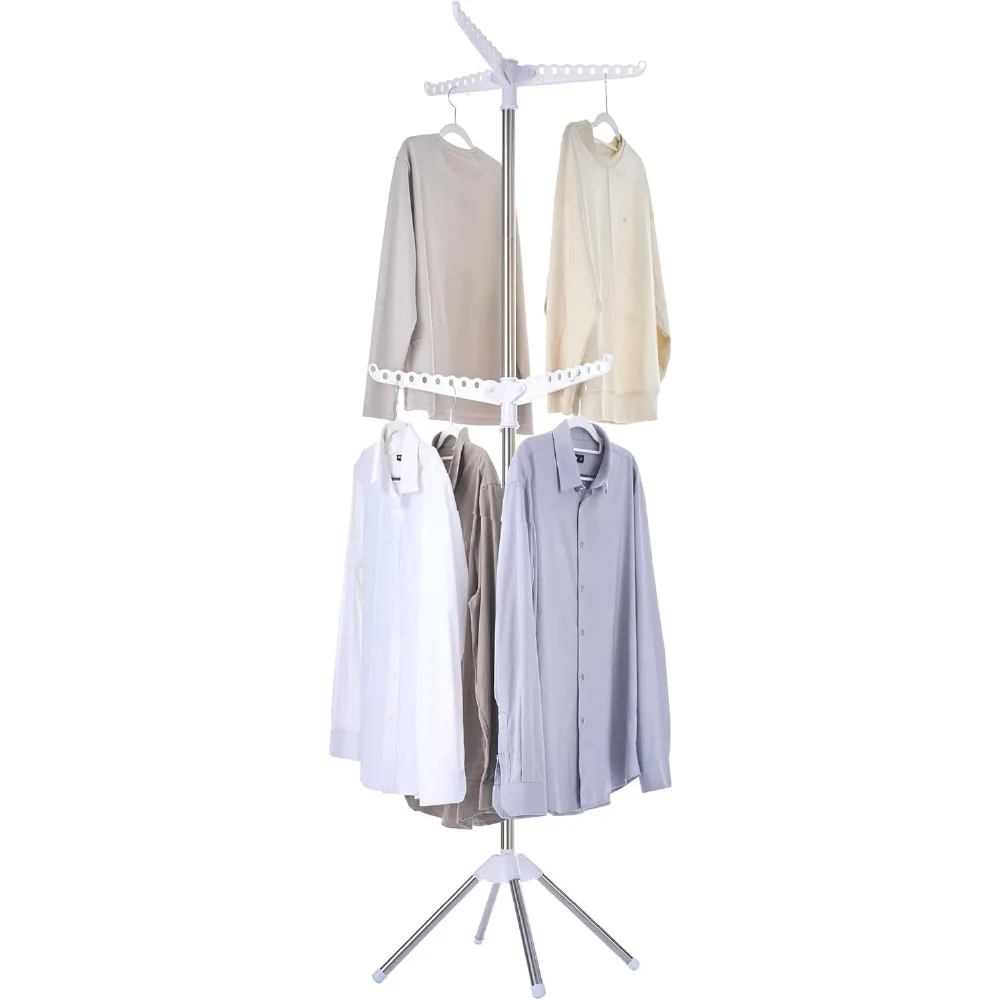 

Foldable 2-Tier Stainless Steel Drying Rack, 74.8 Inch with Rotating Rail for 54 Clothes, Space-Saving Indoor Use