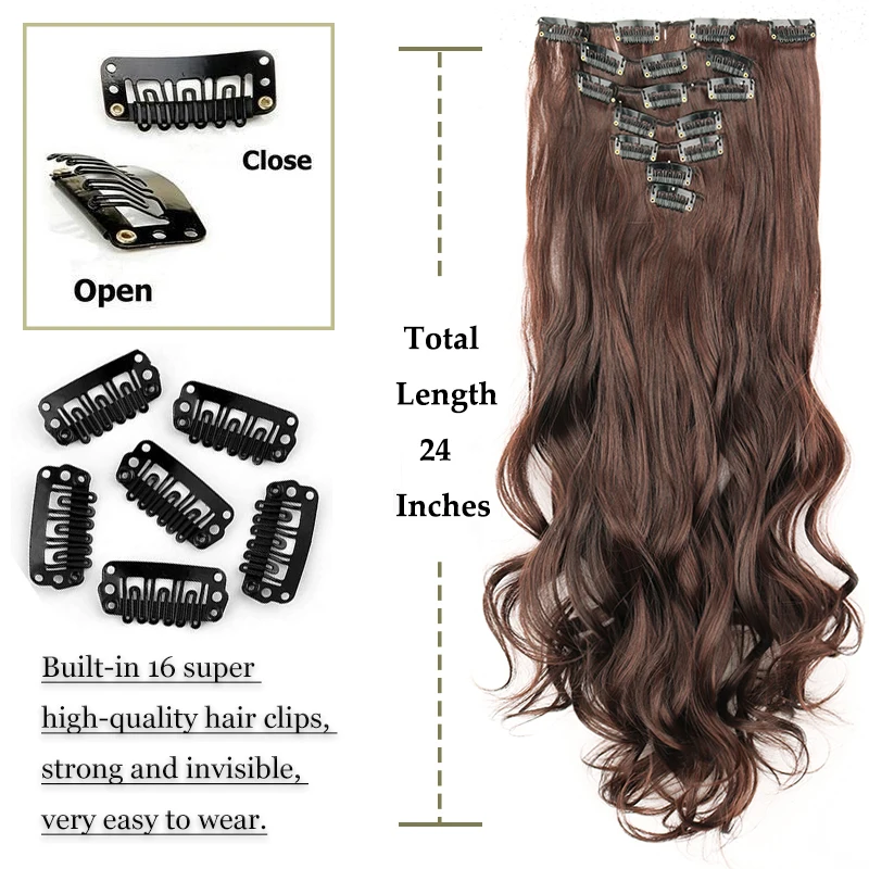 22Inch Long Straight Wavy Hair Extension 7Pcs/Set 16 Clips High Tempreture Synthetic Hairpiece Clip In Hair Extensions