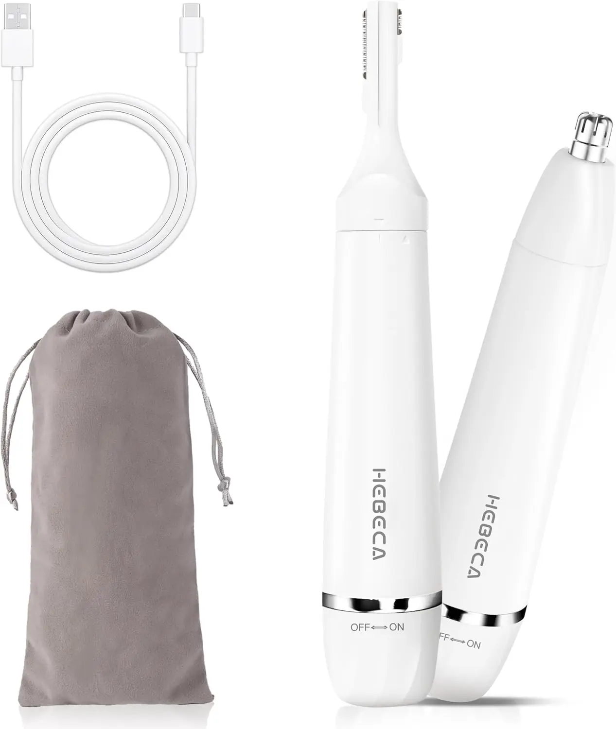 2 in 1 Nose & Ear Hair Trimmer for Women Men - Painless Facial Hair Remover, Waterproof, Portable (Pearl White)