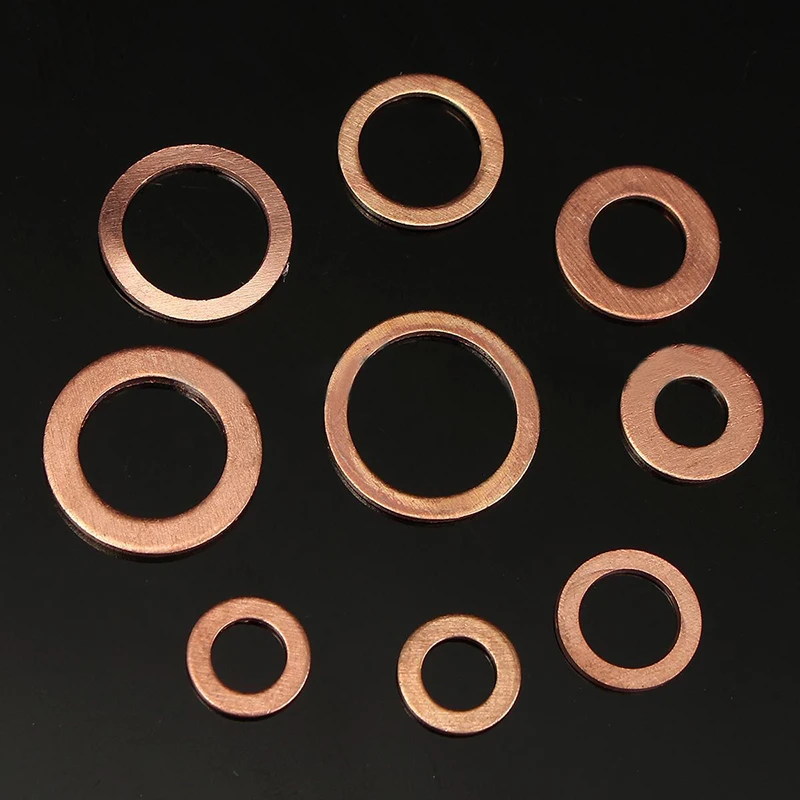 200Pcs Solid Copper Washers M5-M14 Flat Ring Sump Plug Oil Seal Assorted Set With Box