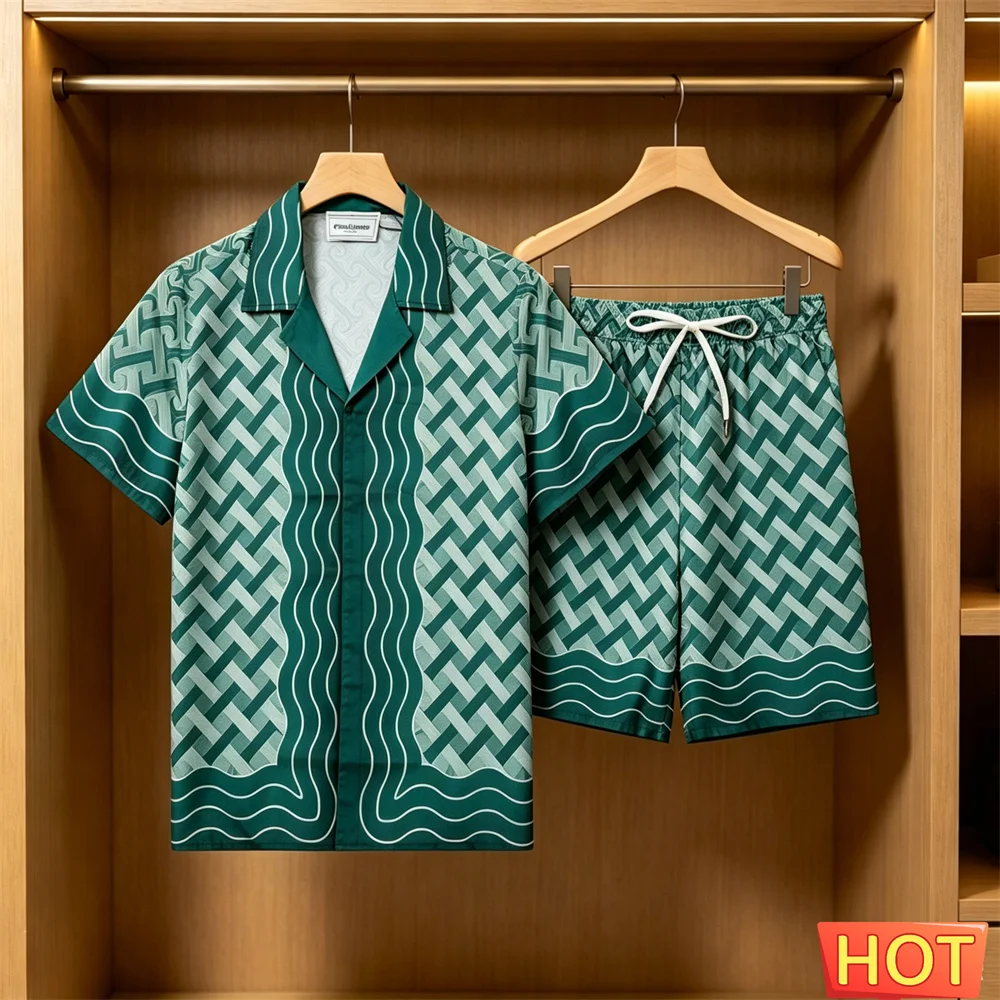 Graphic shirt set summer outfits man shirt set stripepattern 2 piece set leisure vacation outfits two piece fashion Men clothing