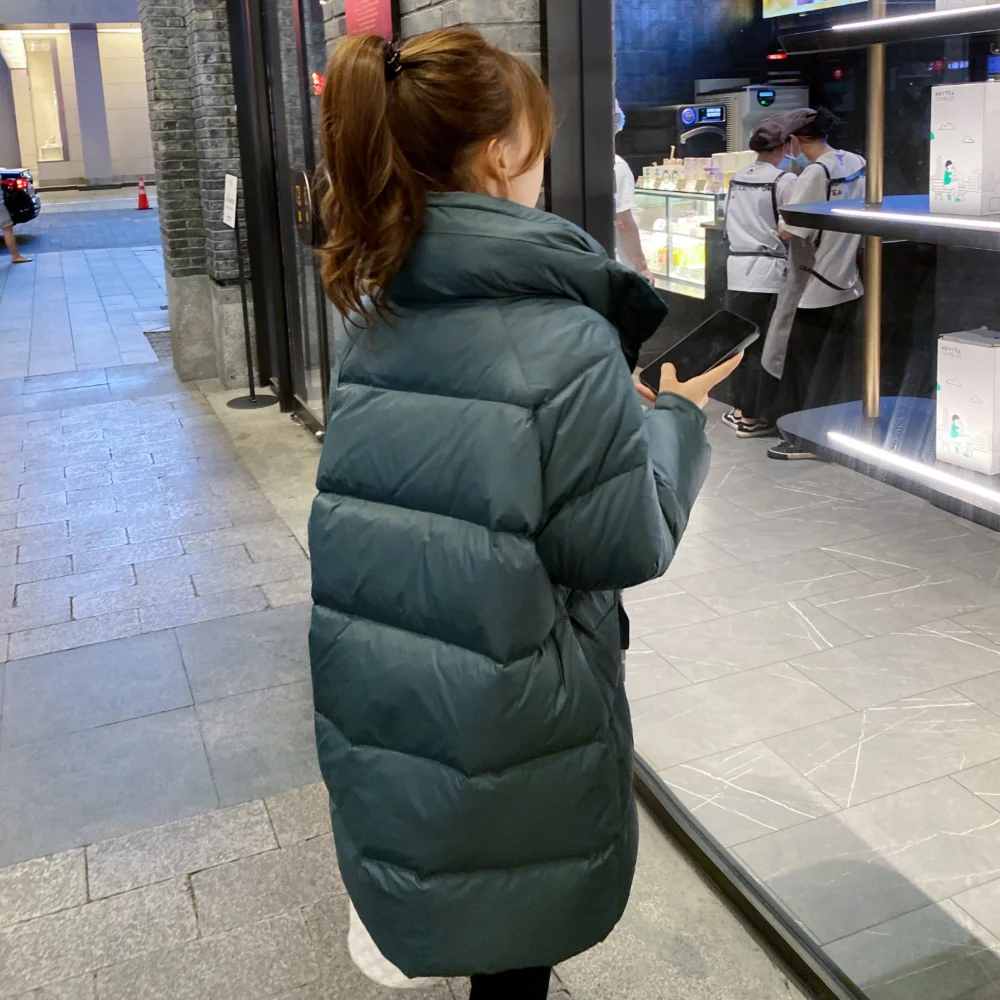 YAYA 2022 Women Puffy Down Jacket With Hood 루스 스타일 겨울 중간 길이 퓨어 컬러 웜 코트 패딩 파커