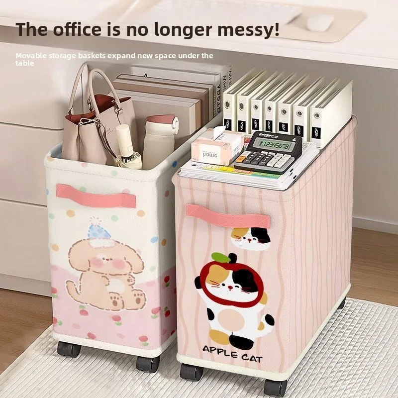 

Office Desk underneath Storage Rack Mobile Basket with Wheels Workstation Bag Storage Carriage Underbed Bag Moving Organizer