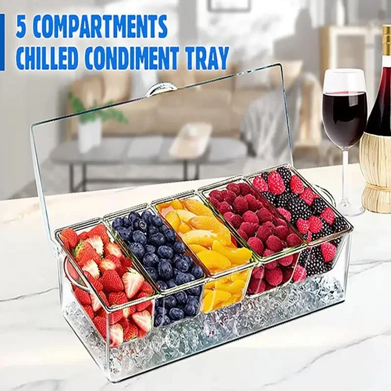 Ice Chilled Condiment Tray Transparent Condiment Server on Ice Spice Container Refrigerated Ice Bowls Fruit Tray