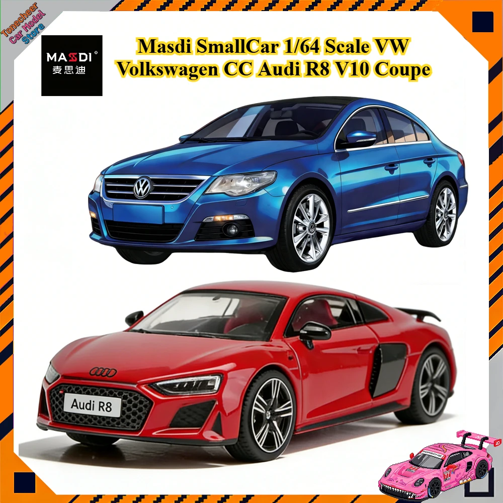

Masdi SmallCar 1/64 Scale VW Volkswagen CC Audi R8 V10 Coupe Performance Alloy Car Model Rexy Miniature Diecast Collection Toys