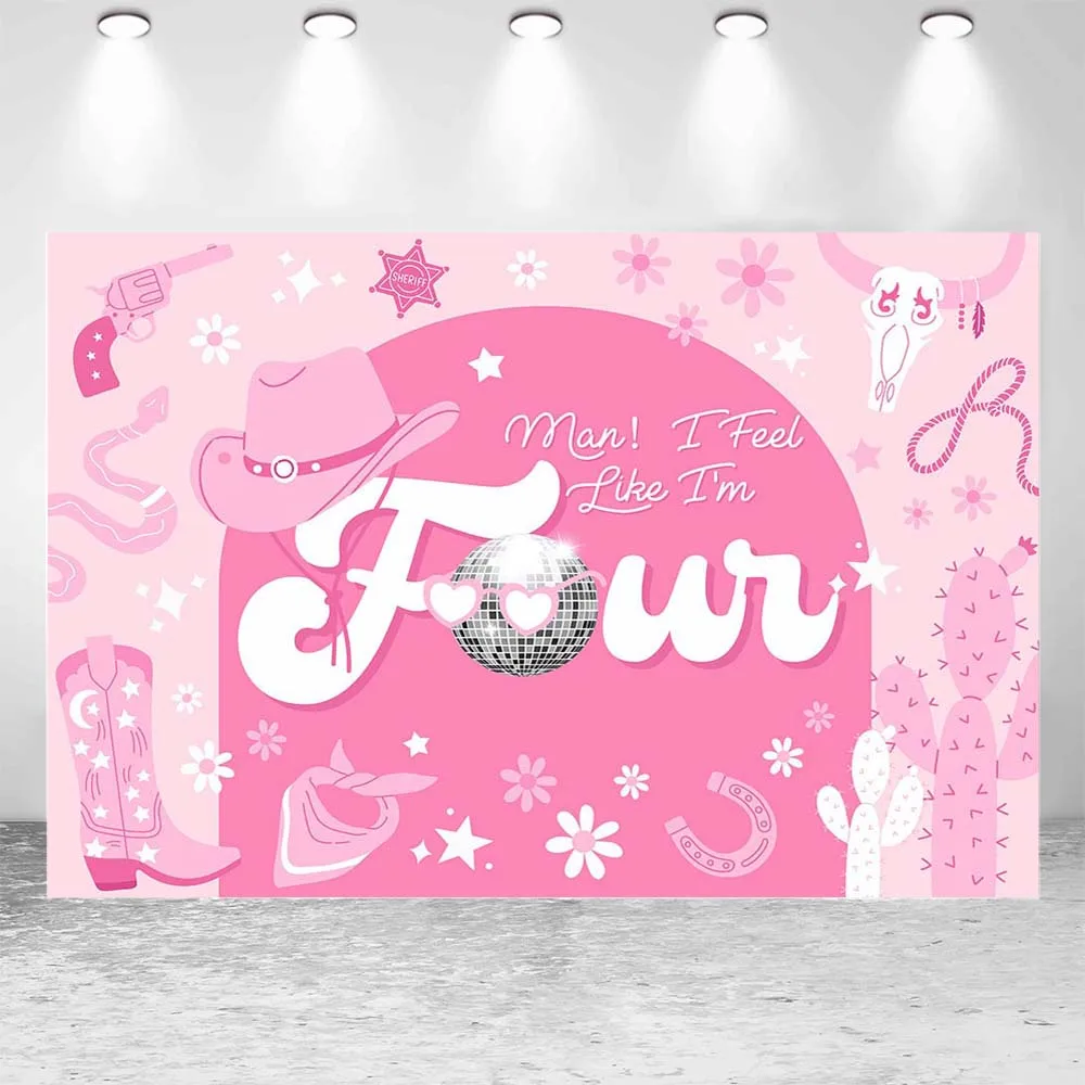 Mocsicka Pink Cowgirl Birthday Background Girl 4th Birthday Party Decor Man mi sembra di essere quattro foto sfondo Banner Photocall