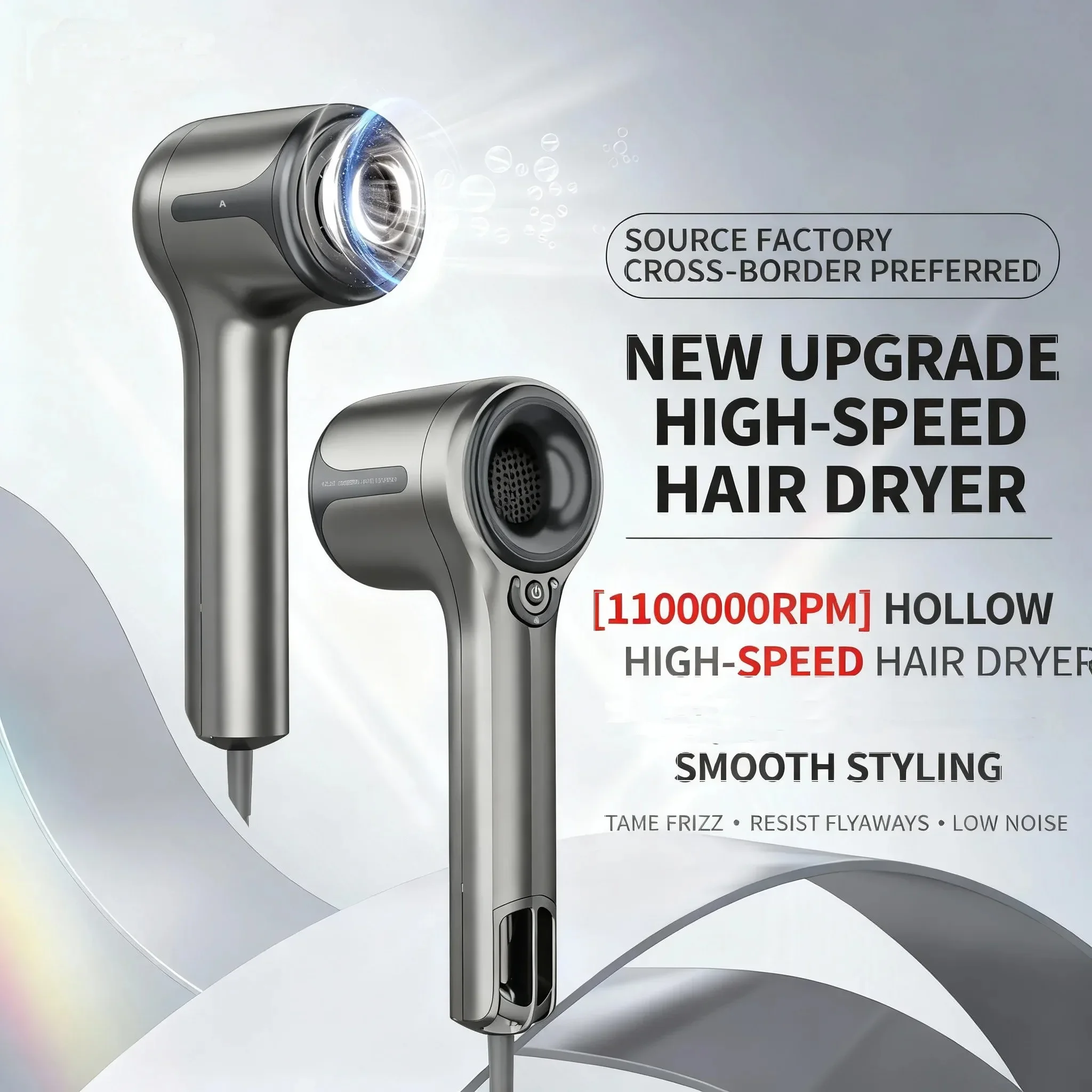 Elektrischer Hochgeschwindigkeits-Haartrockner mit 1100 U/min, professioneller blattloser Negativ-Ionen-Haartrockner, geeignet für den Heim- und Salongebrauch
