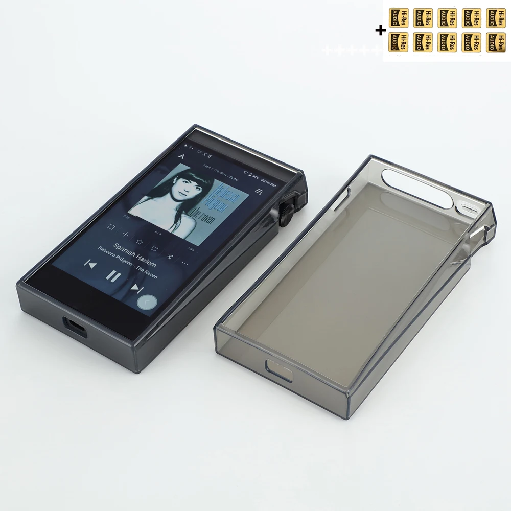 Мягкий прозрачный чехол из ТПУ с кристаллами для iRiver AK SP2000T с защитным закаленным стеклом для переднего экрана
