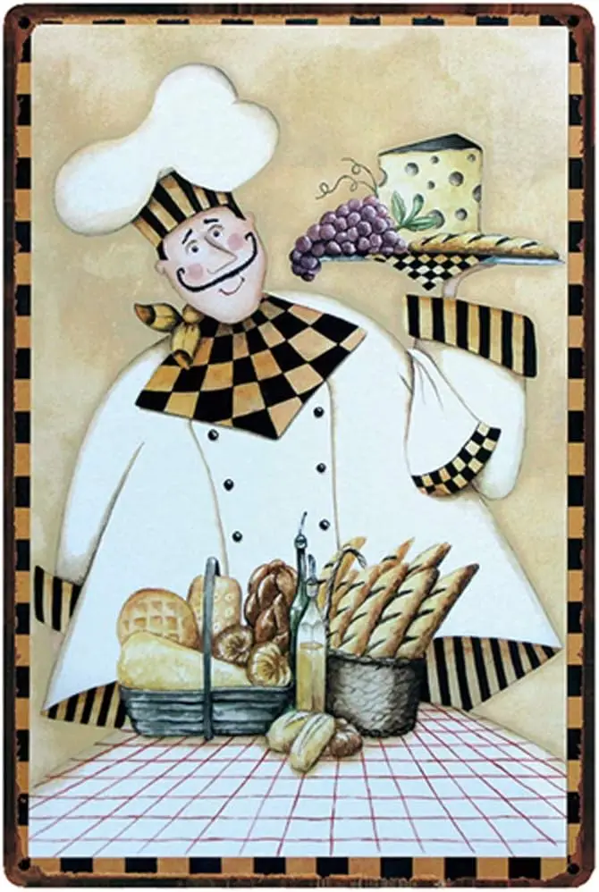 Original Retro Design Senior Pastry Chef Tin Metal Signs Wall Art, Thick Tinplate Print Poster Wall Decoration Kitchen