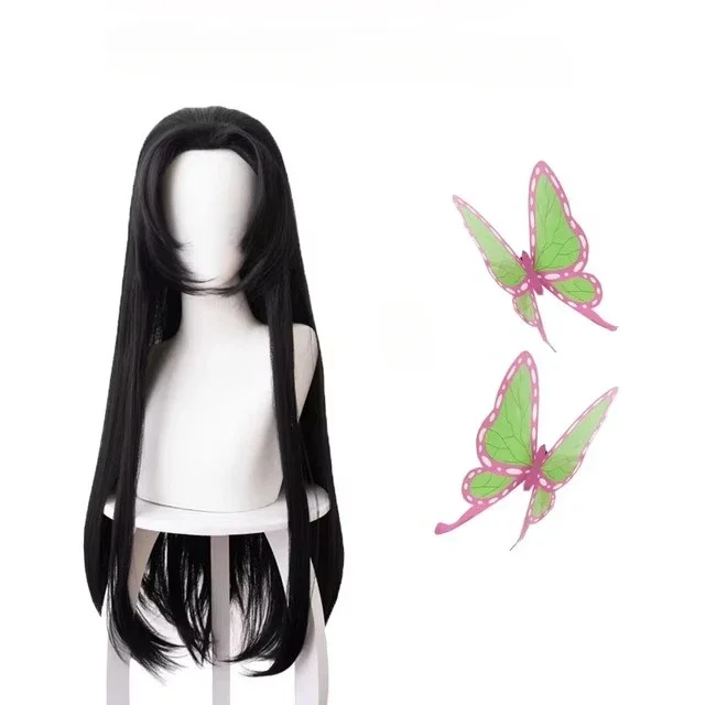 Peluca de Anime Kochou Kanae Kimetsu no Yaiba Cosplay sintético negro largo resistente al calor pelucas de pelo sintético Halloween