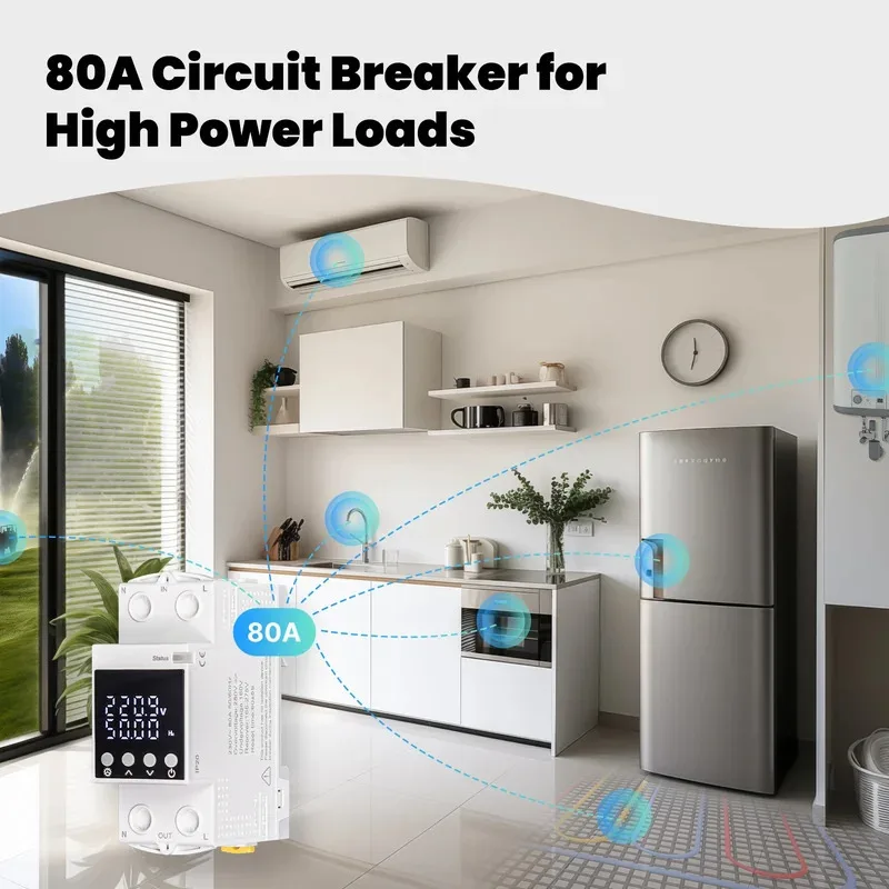 MOES WiFi Tuya Smart Circuit Breaker 80A Alarm Threshold Set Electricity Monitor V0 Fireproof Retardant APP Control With Alexa