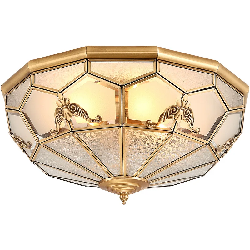 All copper ceiling lamp, retro living room lamp creative American bedroom room lamp