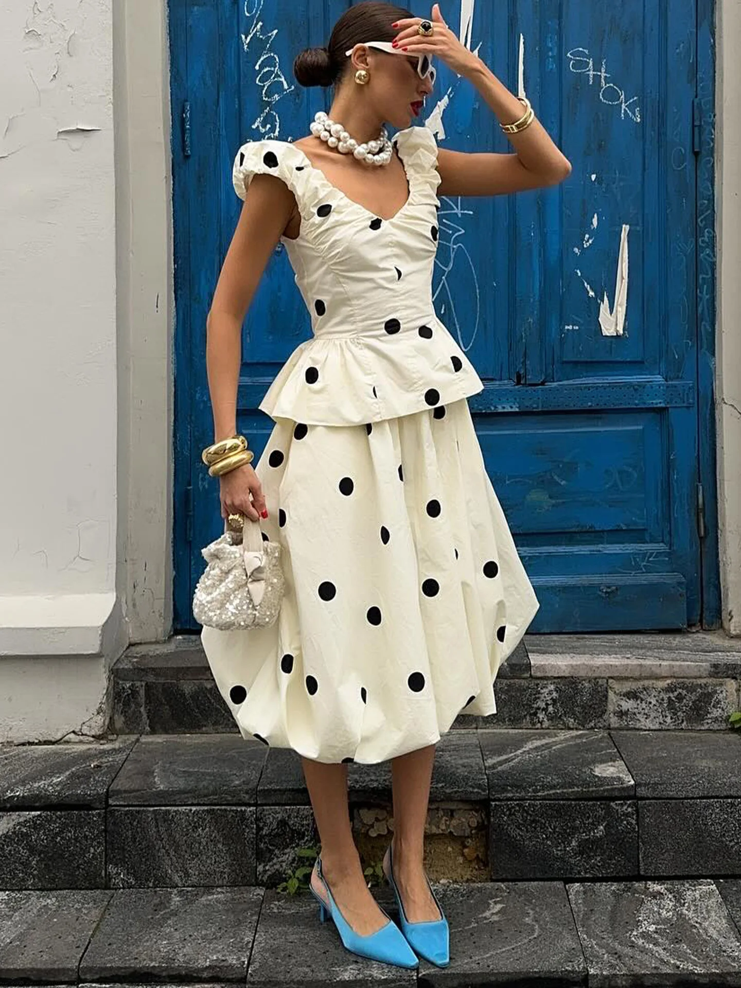 Summer Short Set - Women 2 Piece Polka Dot Dress