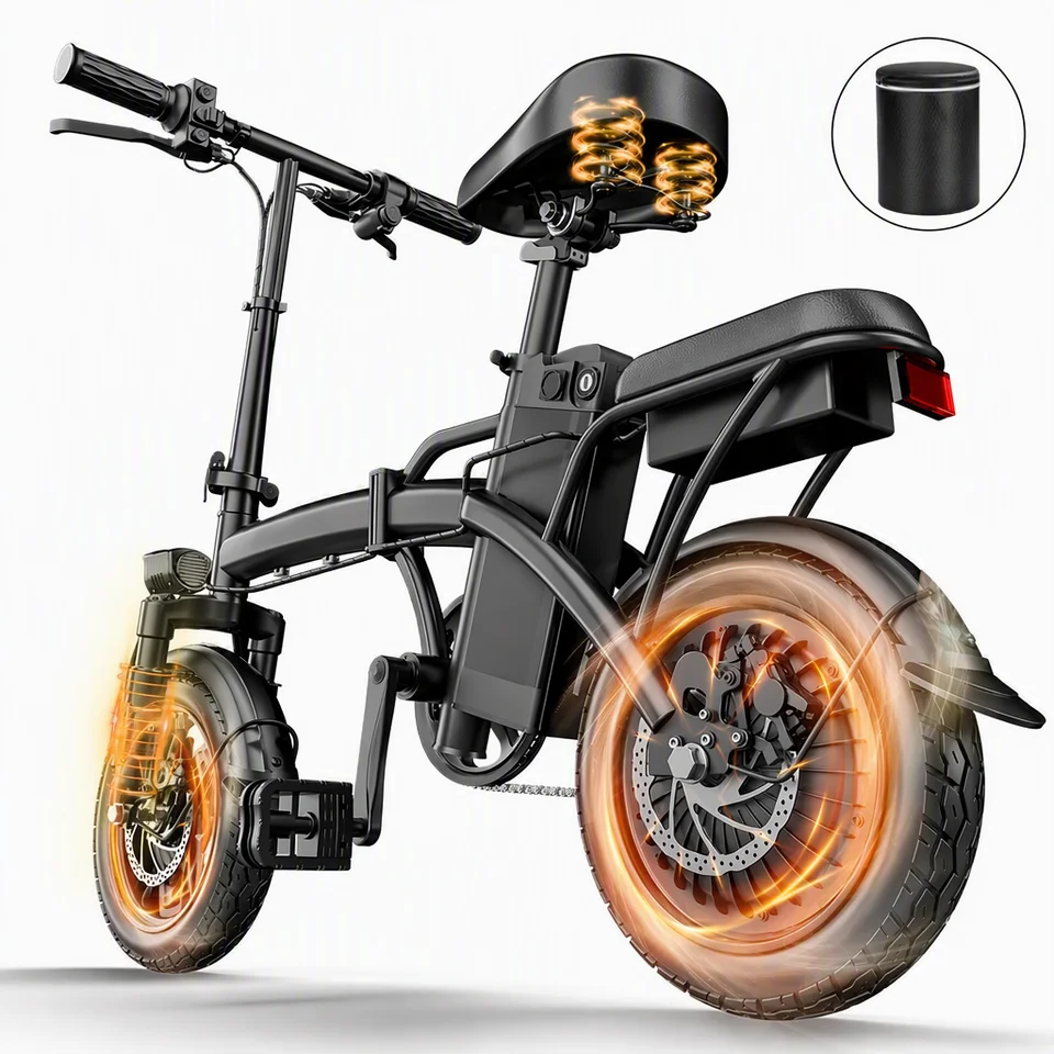 SOCILING 14 Inch Folding Electric Bike for Adults 500W Motor Removable 48V Lithium Battery 8 Shock Absorbers Dual Disc Brake City Commuter E-Bike with LED Headlight image 6