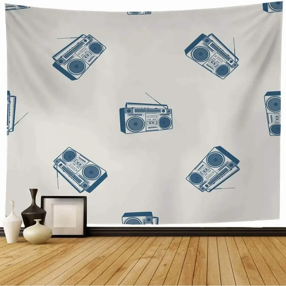 Music Tape Recorder Pattern Tapestry Boombox Radio Retro 80s Style Tapestry Wall Hanging for Bedroom Living Room Dorm Decor