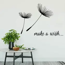 Dandelion Pattern Wall Sticker Dandelion Vinyl Decals Phrase Make A Wish Stickers Bedroom Decor Plant Home Decoration Art Mural