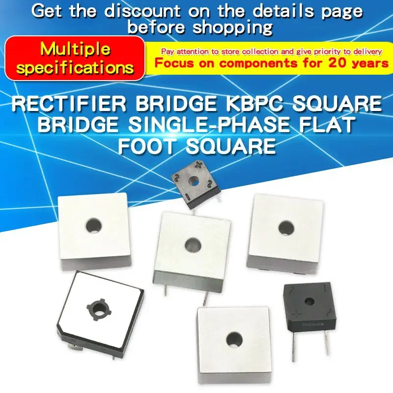 2PCS Rectifier Bridge Stack KBPC3510/2510/5010 Square Bridge Single-Phase Flat Feet Square 50A1000V Electronic Componentes D