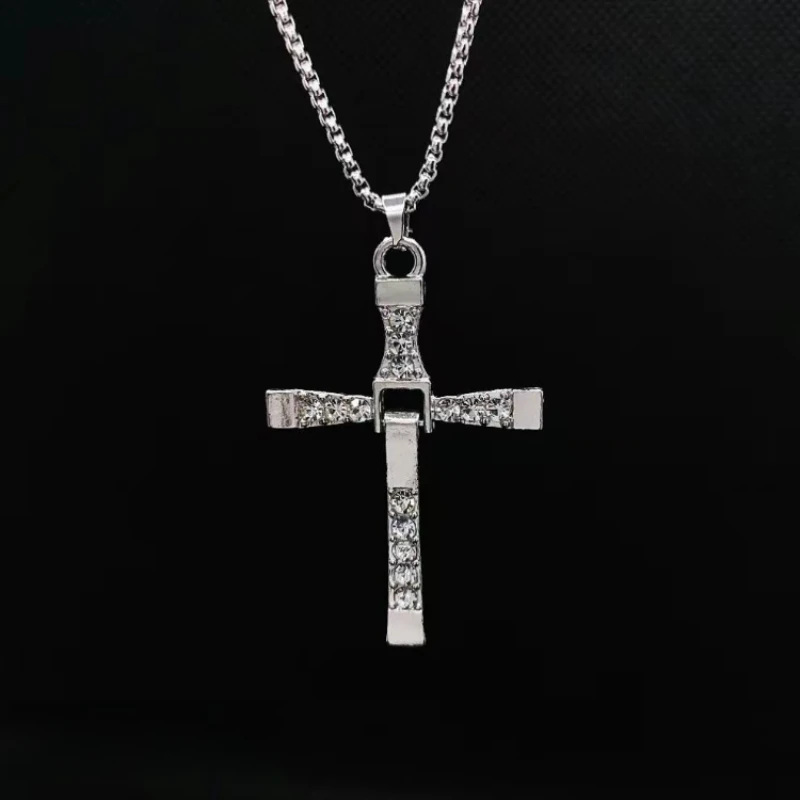 

Fast and Furious Movies Actor Dominic Toretto Rhinestone Cross Crystal Pendant Chain Necklace Men Jewelry Gift for Boyfriend