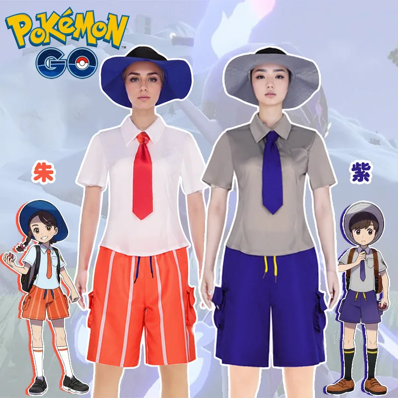 Pokemon Scarlet and Violet Anime Cosplay Costume Top shirt Pants Hat Socks Tie College Uniform full set Halloween Loli Clothing