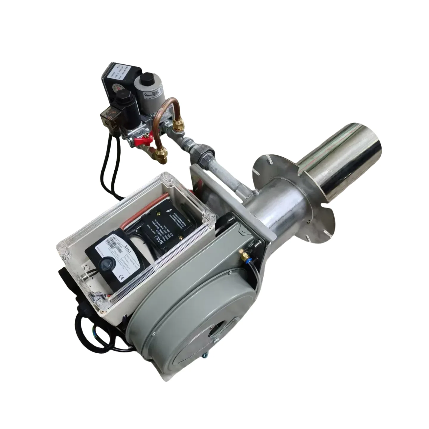 موقد غاز 11-55kW الأكثر مبيعًا مع صمام الملف اللولبي المحدث لإنتاج المرجل وأنظمة احتراق الغاز الطبيعي المدمجة