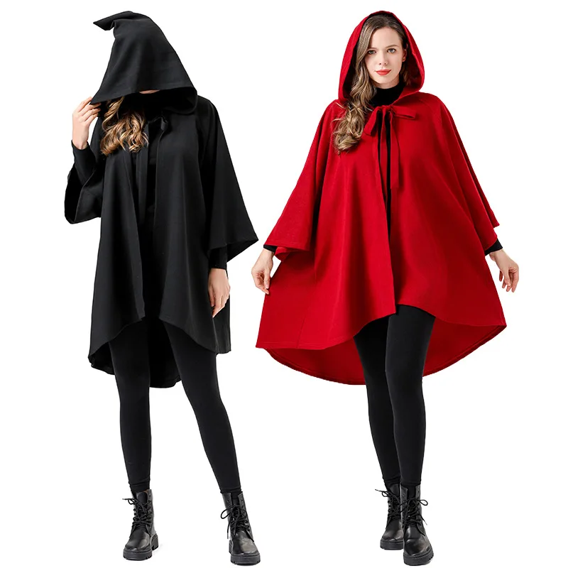 New loween Cosplay Red Bla Wizard Robe with Sve Adult Women's Medieval Witch Costume Death God Suit Ethnic Stage Costume
