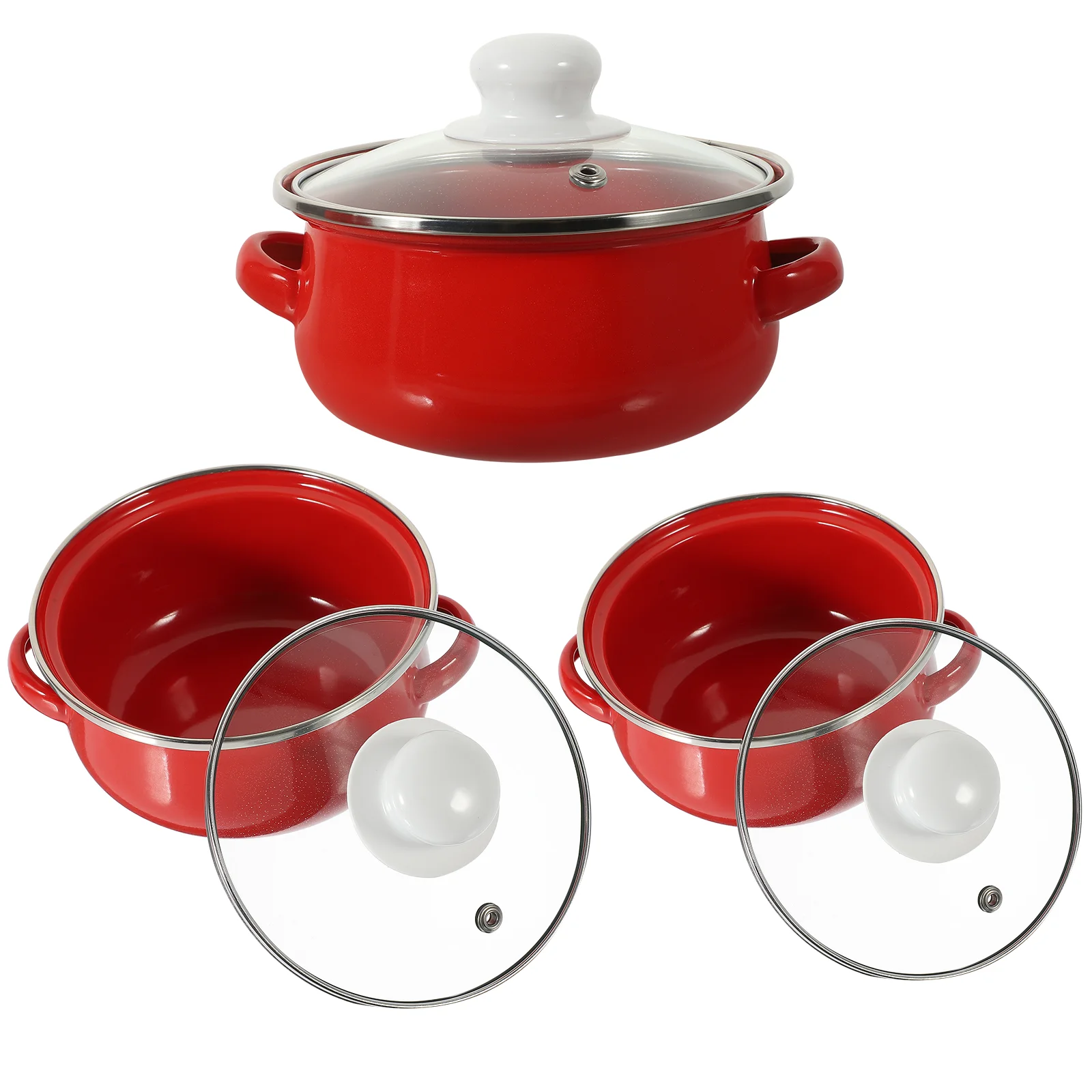 3 Pcs Enamel Pot Cooking Pots with Handle Soup Lid Heating Instant Noodle Mixing Bowls Pans Stock Ramen