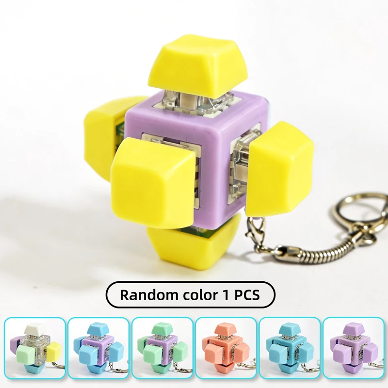 Fidget Clicker Keychain Six Sided Mechanical Keyboard Button Toy Portable Stress Relief Sensory Fidget Toy Bag Charm Gift Adults