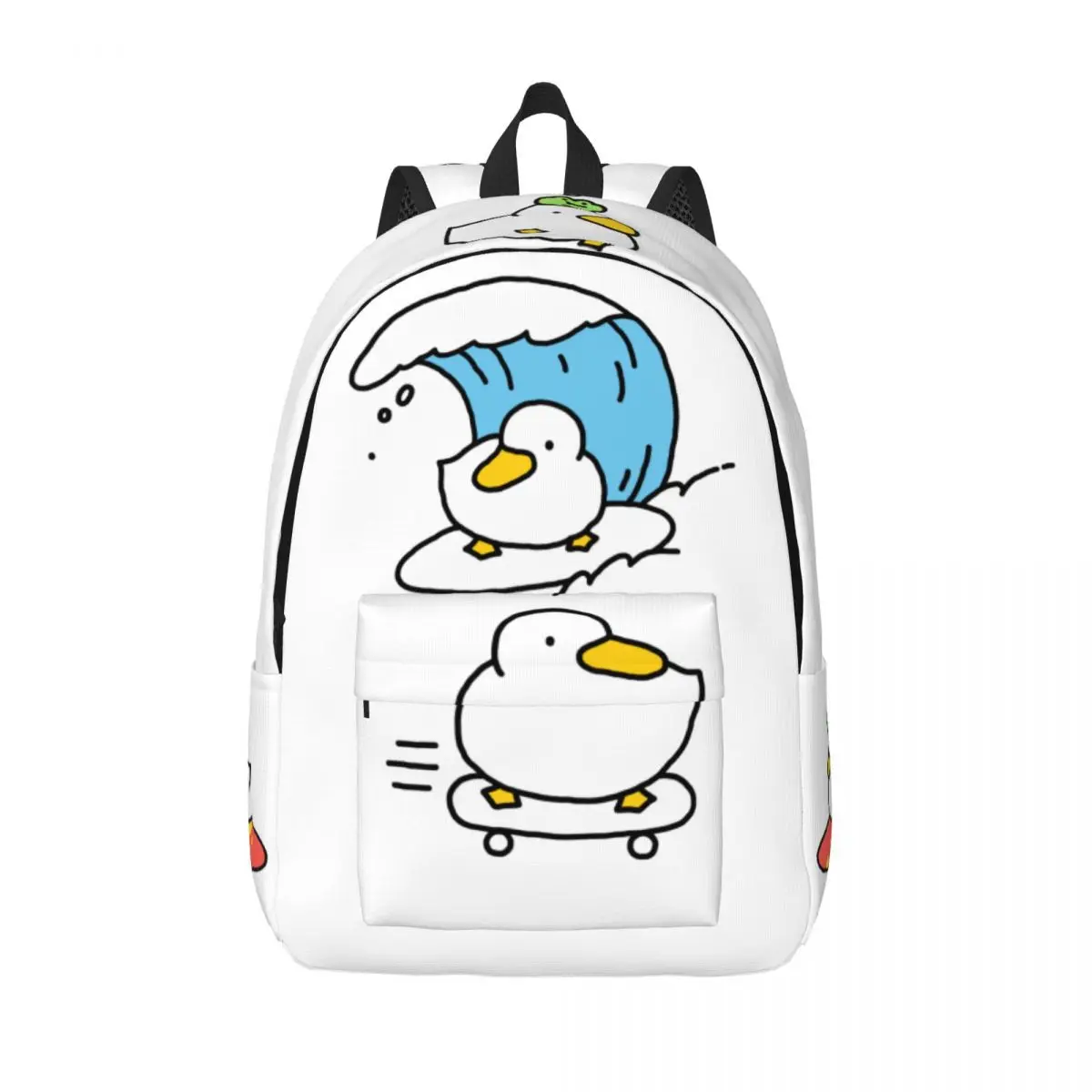 Pato e sapo escola mochila para homens e mulheres, kawaii, leve, bonito, cogumelo Daypack, elementar High College, estudante