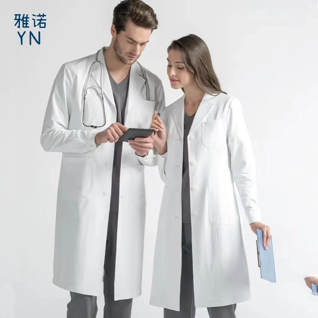 Summer white coat long-sleeved short-sleeved white coat micro-elastic anti-static high-end fabric doctor overalls