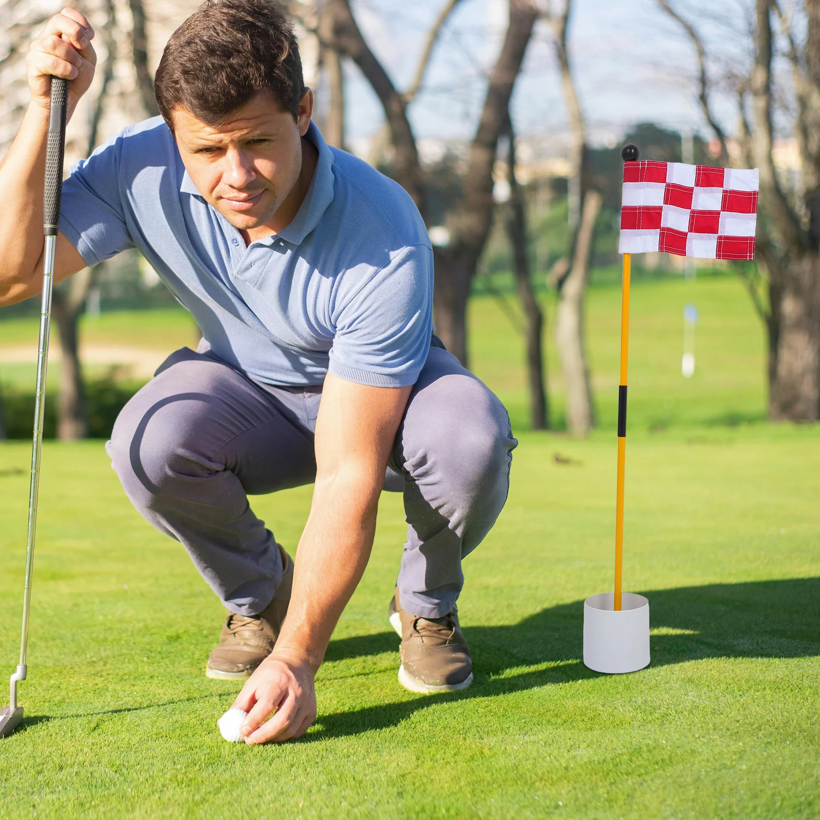 

Набор флагманских палочек для гольфа, клетчатый нейлоновый флаг, прочный шест из АБС-пластика, дренажное отверстие, чашка для тренировок в гольфе, тренировочное пособие на открытом воздухе