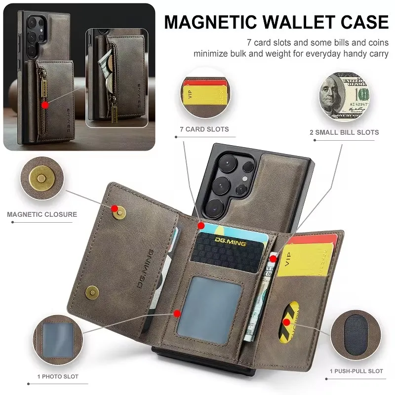 

Leather Phone Case With Card Case For Samsung Galaxy S24 S22Plus S23Ultra S23FE S24Ultra Wireless Charging Magnetic Wallet Style