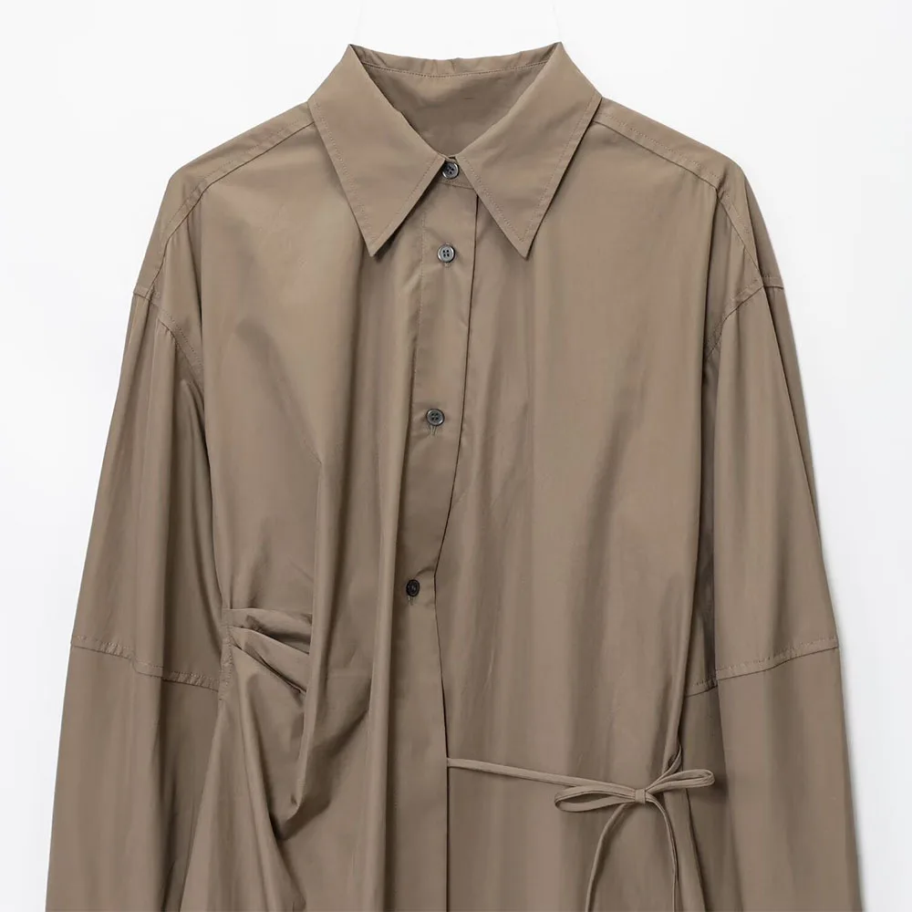 クロスボーダーライトマチュアラペルシングルブレストストラップシャツスタイルアシンメトリースカートドレス