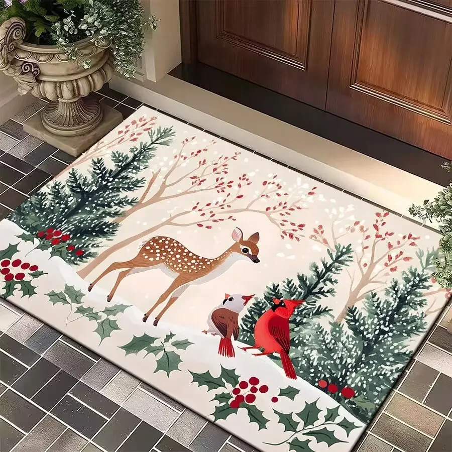 VIKAMA Reindeer Doormat for Front Door, Soft Crystal Velvet Welcome Mat, Non Slip Anti Fatigue Door Rug Indoor Outdoor
