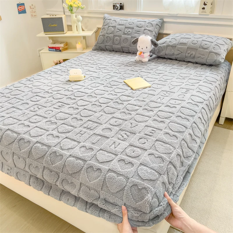 new plush mattress cover for bed,stretch soft material fitted sheet, keep warm,dust protector,machine washable 90X200,180X200