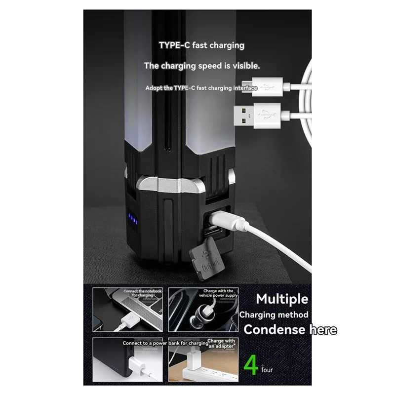 【Livraison Rapide】Work Light Flashlight 3000MAH USB Rechargeable Camping Light Portable Adjustable Repair Light Warning Light