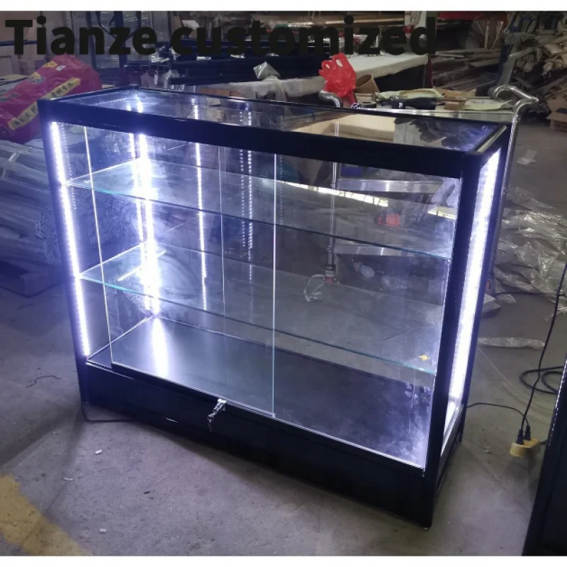 

Customized-Lockable Aluminum Frame Glass Display Cabinet Retail Smoke Shop Showcase