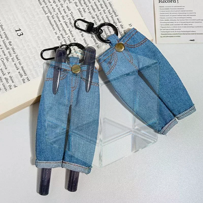 Ins Creative Mini Denim Pants Pen Holder Clip Vintage Denim Skirt Pencil Case Keyring Pendant Portable Fabric Stationery Bag