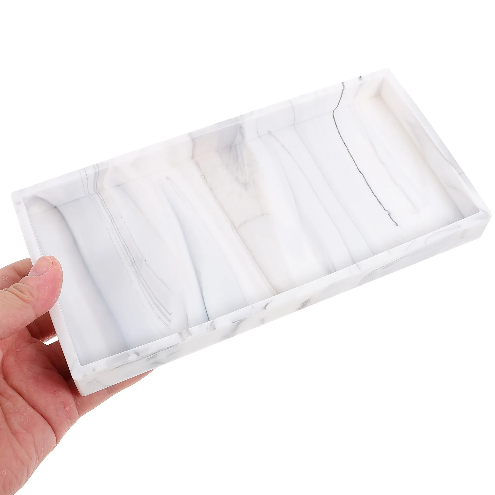 

Silicone Tray Small White Marble Bathroom Vanity Storage Plate Rectangle Counter Jewelry Holder Water Resistant