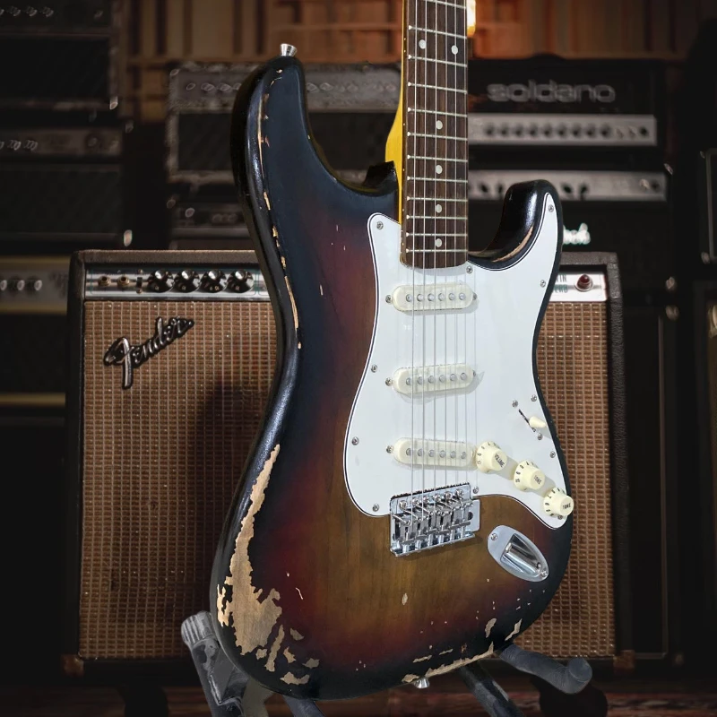 E-Gitarre, kostenlose Lieferung, brauner Vintage STS 6-saitiger Korpus aus Erlenholz, Palisanderhals