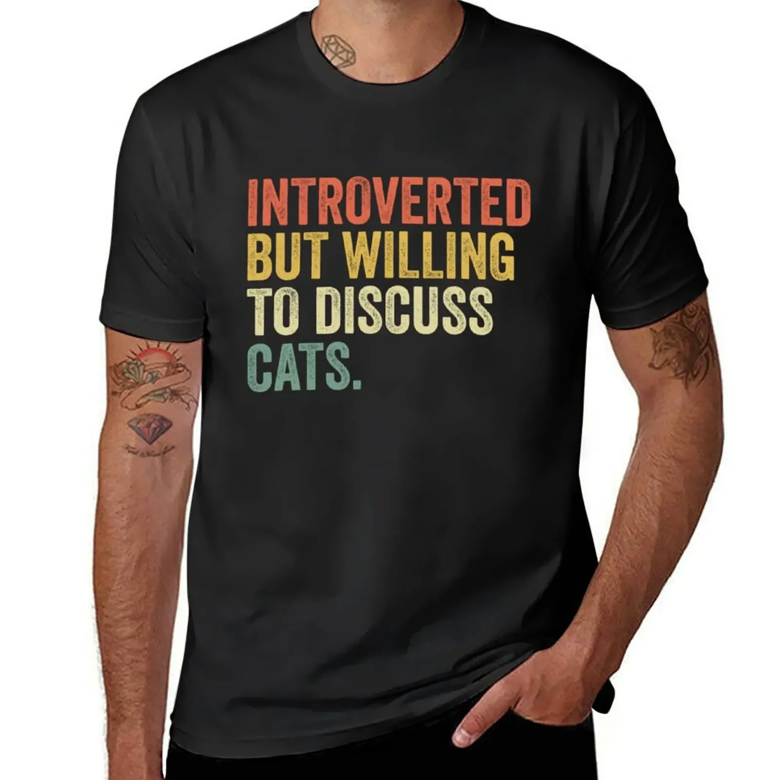 introverted but willing to discuss cats T-Shirt plus sizes customs design your own oversized plain t shirts men