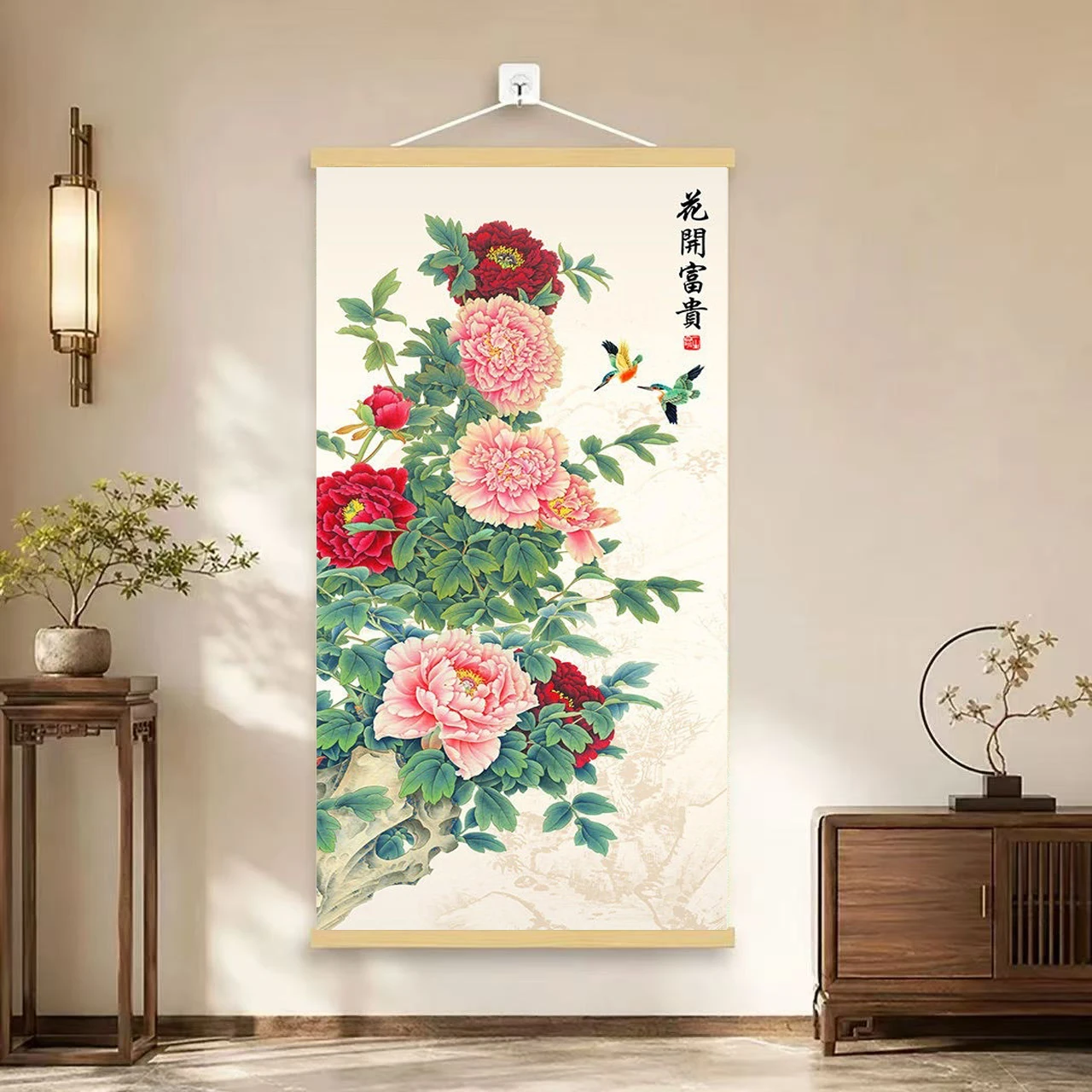 Traditional Chinese Peony Wealth Attraction Painting, Hanging Painting, Mural Painting, Entrance and Living Room Decoration