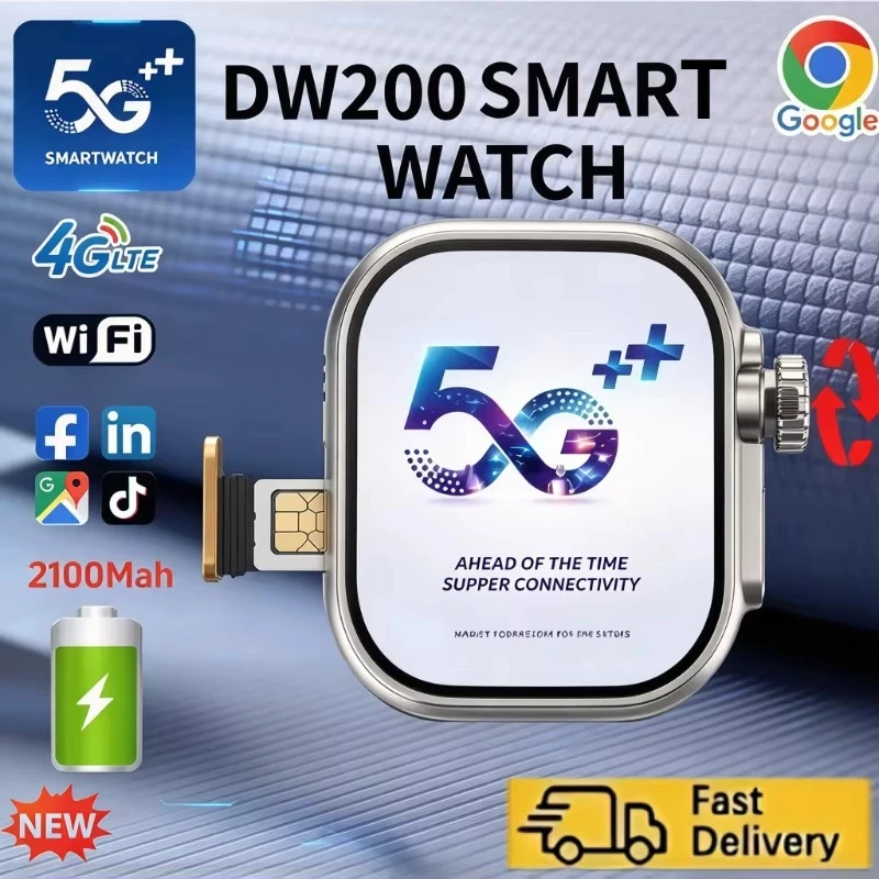 5G Network Smartwatch DW200 SIM Card Rotating Camera Android 9.0 Bluetooth GPS Positioning Google Play Global Version WiFi Phone