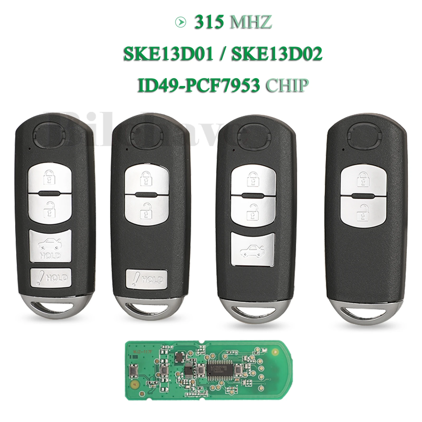 

jingyuqin 2/3/4Button 315MHz ID49 Chip Remote Key Fob For Mazda 3 6 MX-5 Miata 2013-2019 Mitsubishi System SKE13D-01 SKE13D02